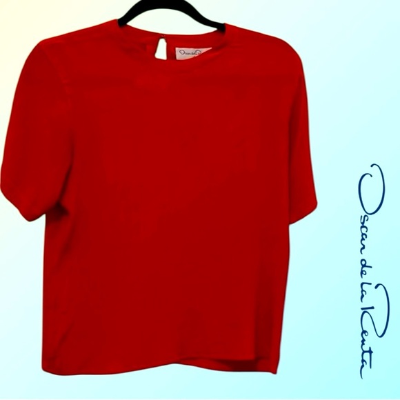 Oscar de la Renta, Vibrant Red Silk Top - Picture 10 of 11